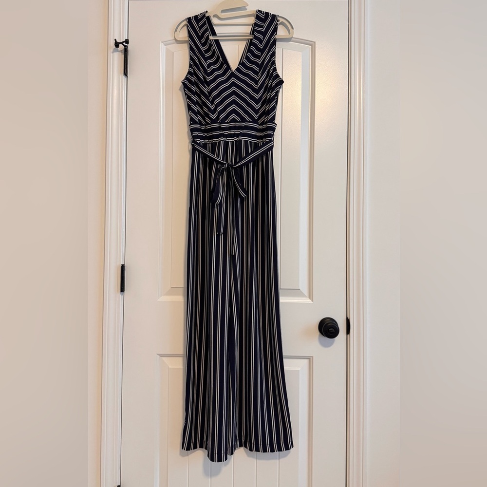 Monteau Size Small Sleeveless Jumpsuit.  Black/white stripe.